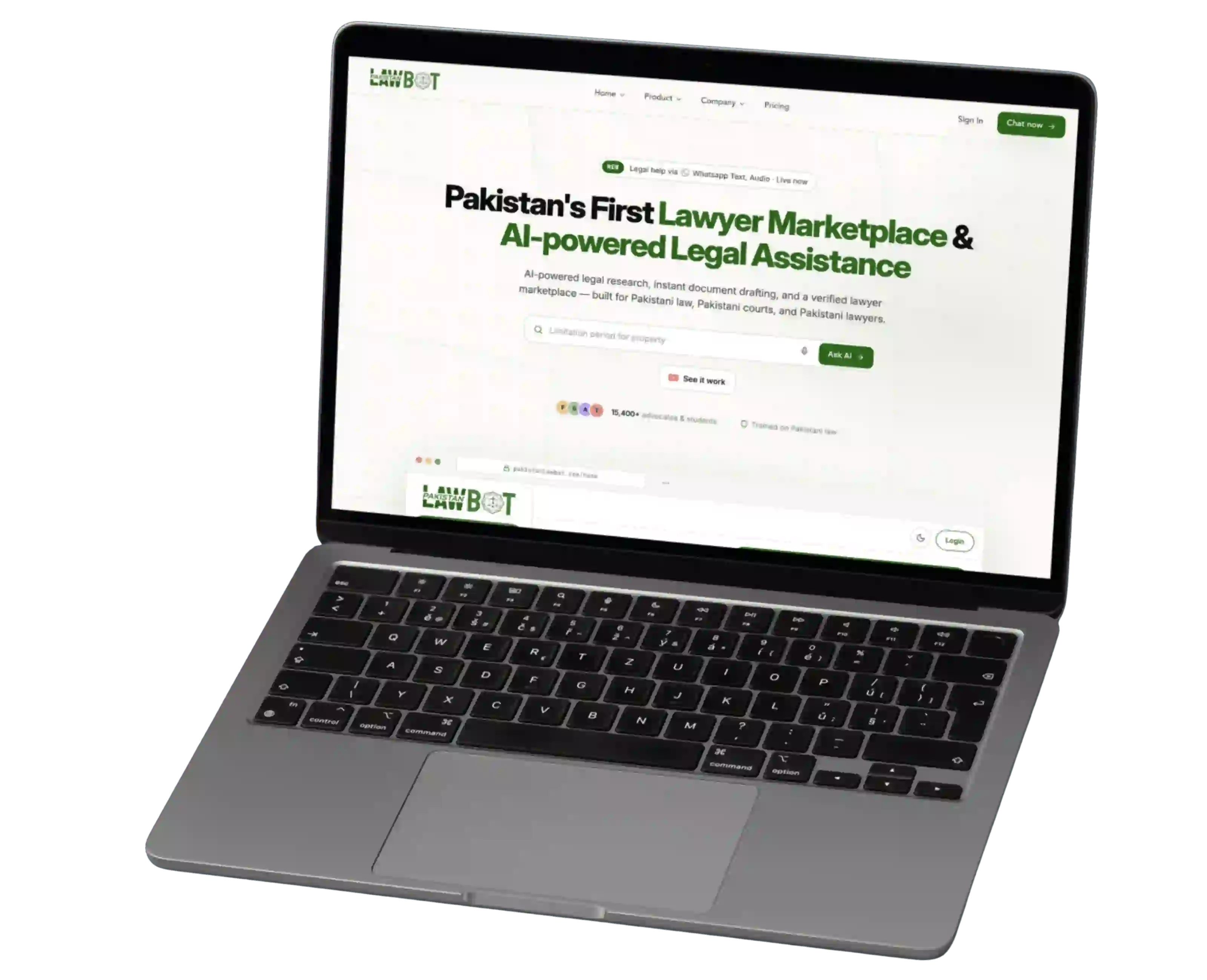 Pakistan Law Botのランディングページ